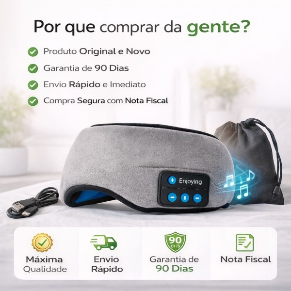 Máscara Dormir Bluetooth Fone Ouvido Música Relaxante Sono