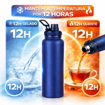 Garrafa Térmica Inox 1200ml Parede Dupla Isolamento a Vácuo Antivazamento com Alça 180°