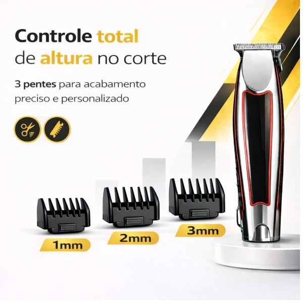Máquina Cortar Cabelo Sem Fio Acabamento Profissional USB