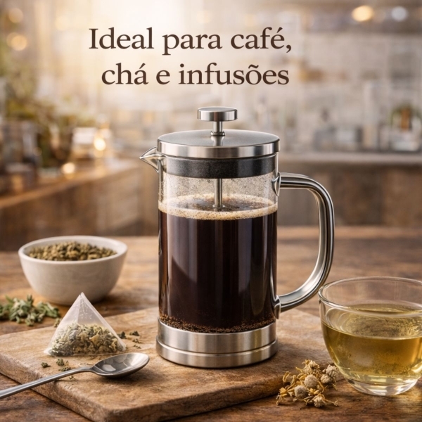 Prensa Francesa Café 350ml Vidro Aço Inox Para Chá