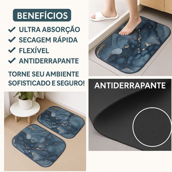 Kit 2 Tapetes Impermeável Antiderrapante Banheiro Cozinha - 2 Quadrado