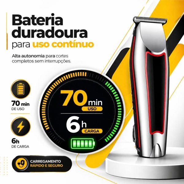 Máquina Cortar Cabelo Sem Fio Acabamento Profissional USB